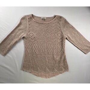 Roz & Ali Sweater Womens Medium Pink Knit Lined 3/4 Sleeve Stretch Pullover